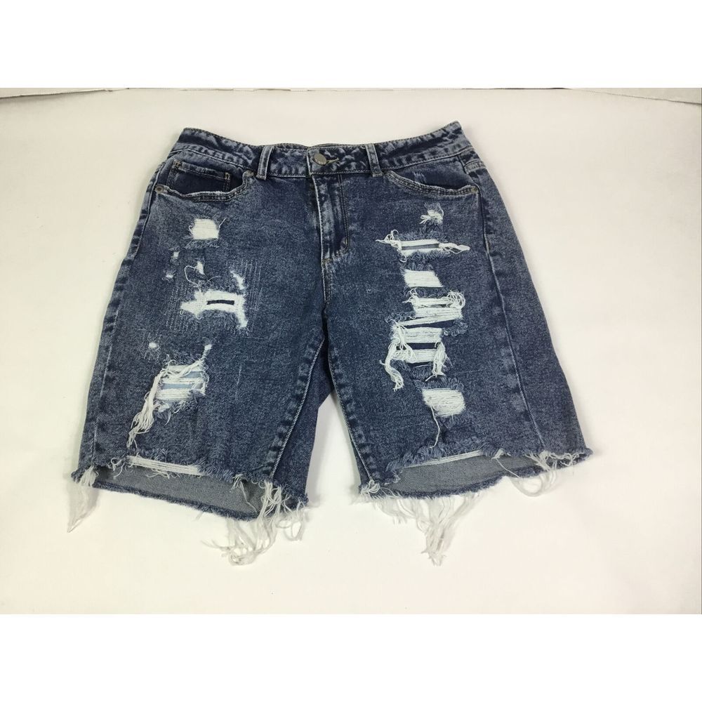 NO Boundaries Distressed Cutoff Shorts Denim mid rise stretch holes Womens Sz‎ 9